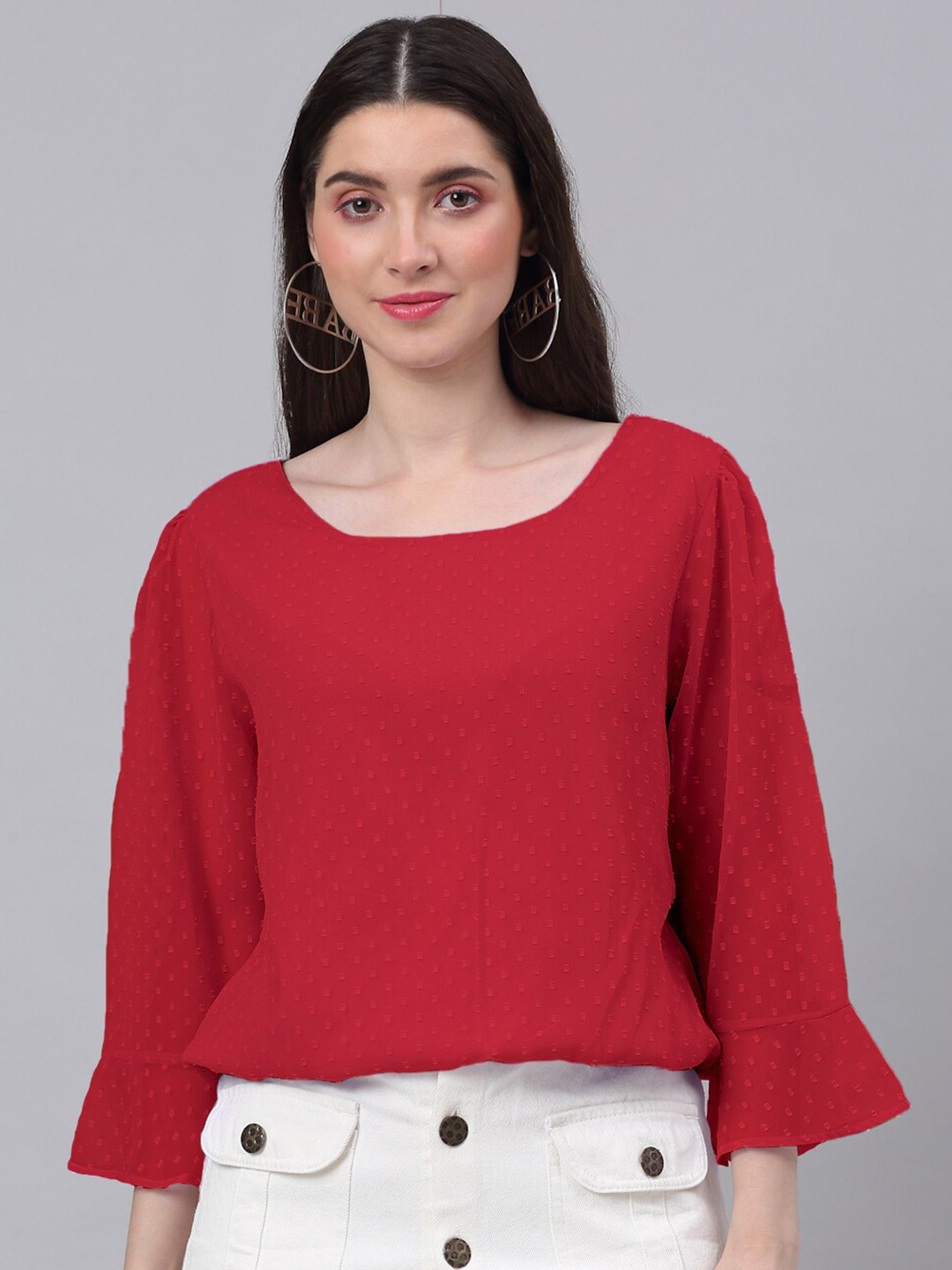 

NEUDIS Bell Sleeves Chiffon Top, Red