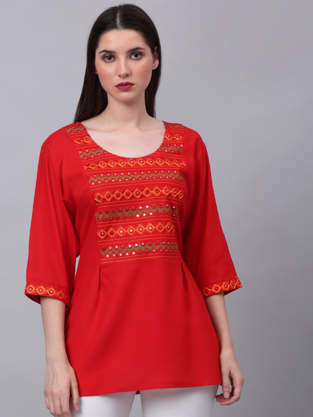 

NEUDIS Red Embellished Embellished Top