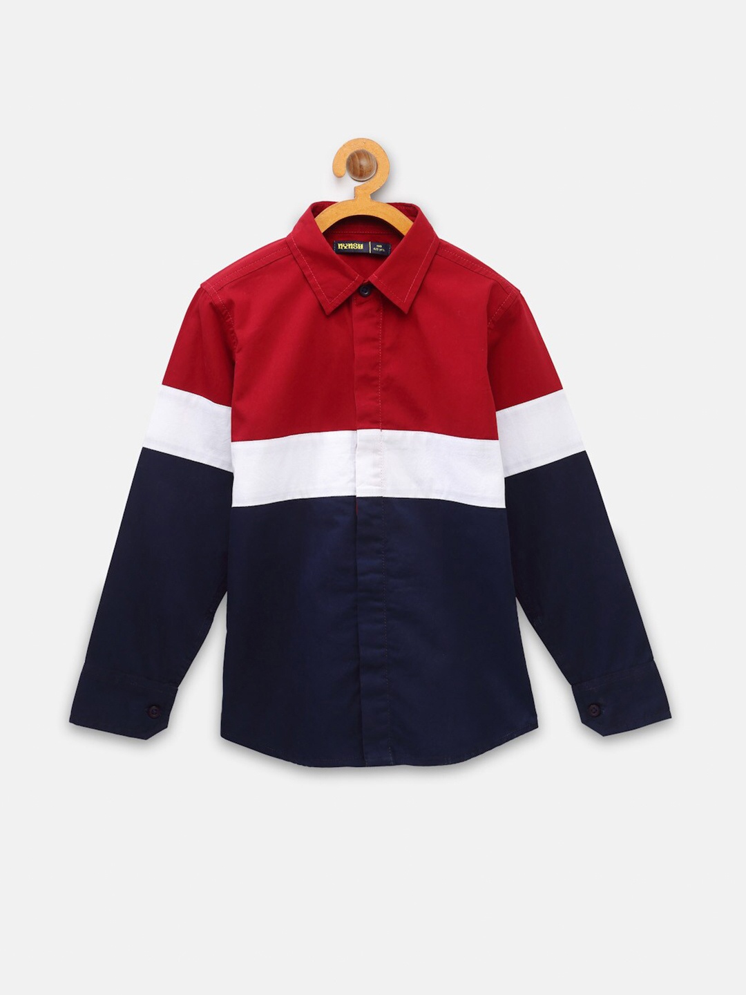 

NYNSH Boys Colourblocked Pure Cotton Casual Shirt, Red
