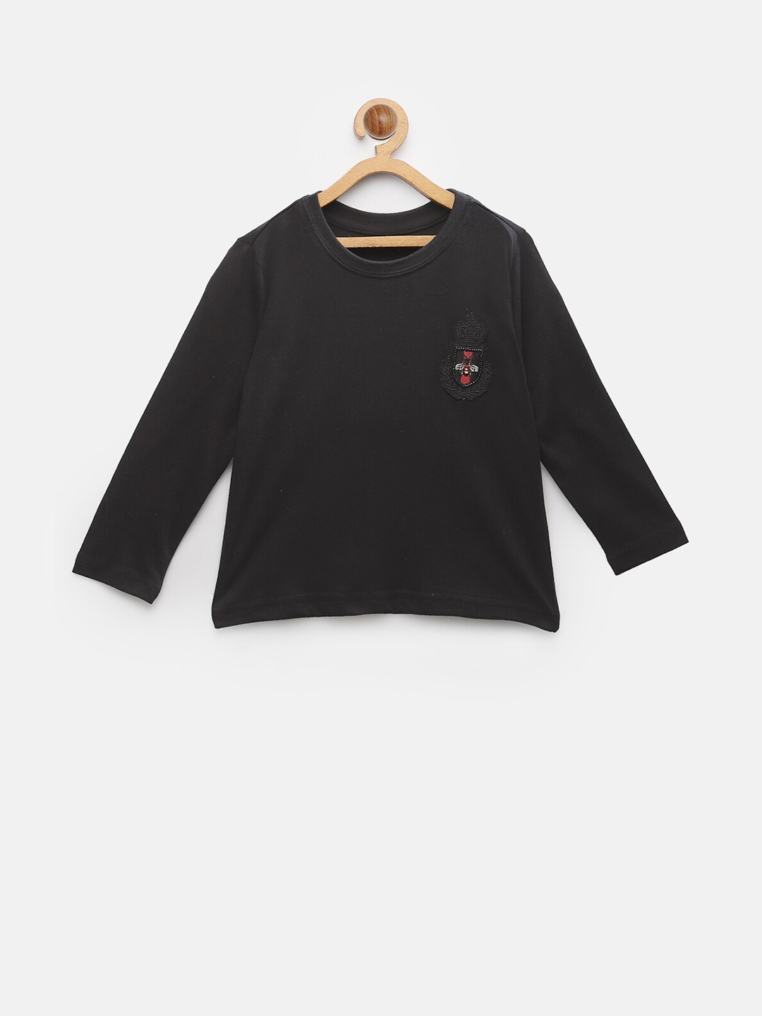 

NYNSH Boys Round Neck Cotton T-shirt, Black