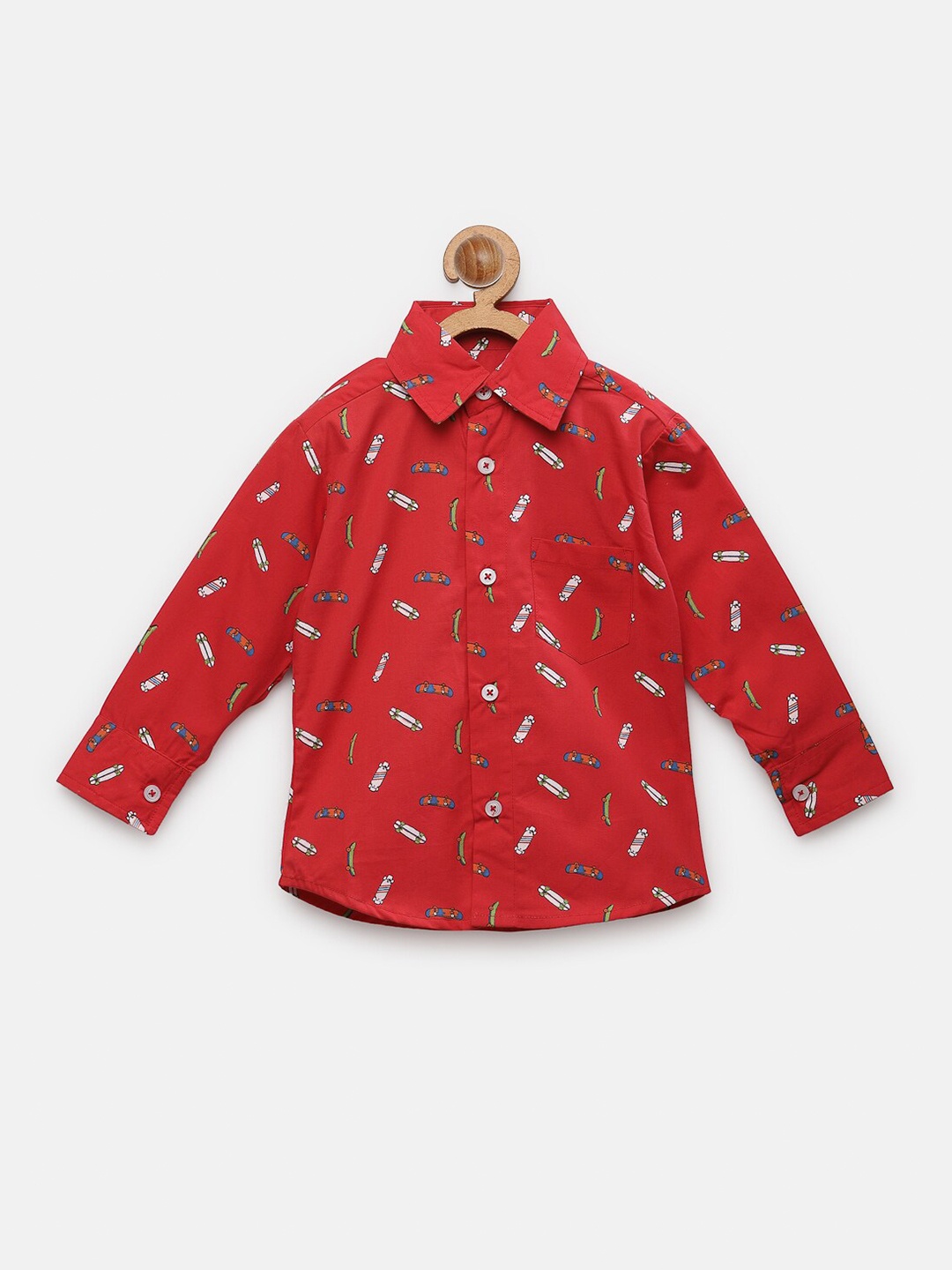 

NYNSH Boys Printed Casual Shirt, Red