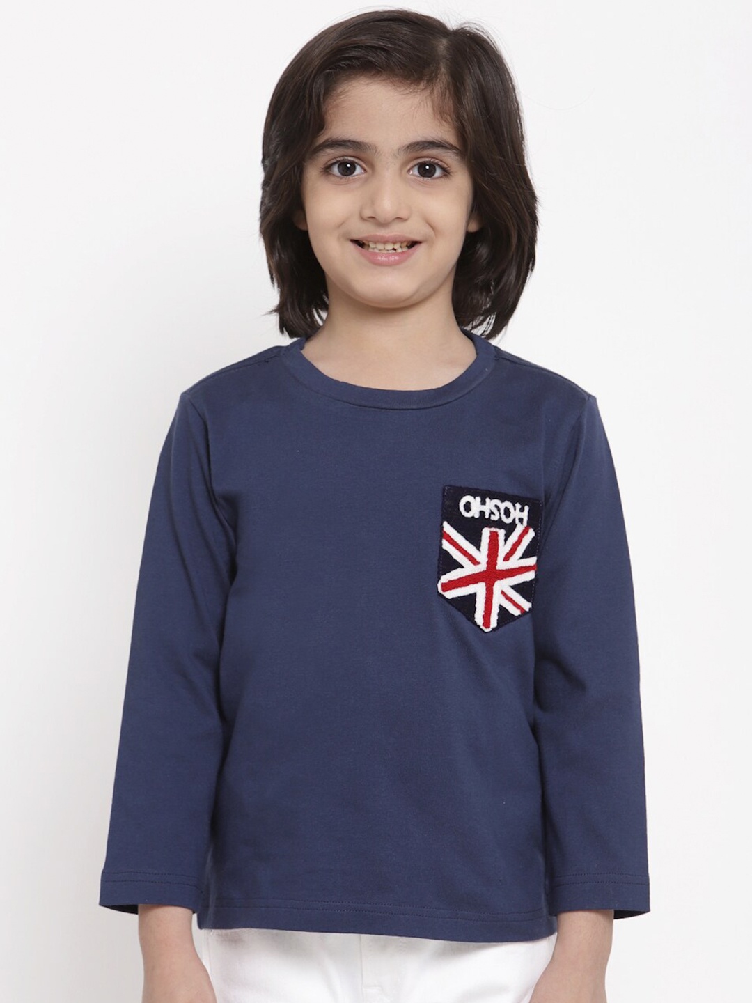 

NYNSH Boys Round Neck Applique Cotton T-shirt, Navy blue