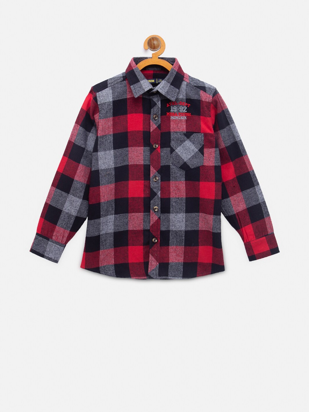 

NYNSH Boys Buffalo Checked Pure Cotton Casual Shirt, Red