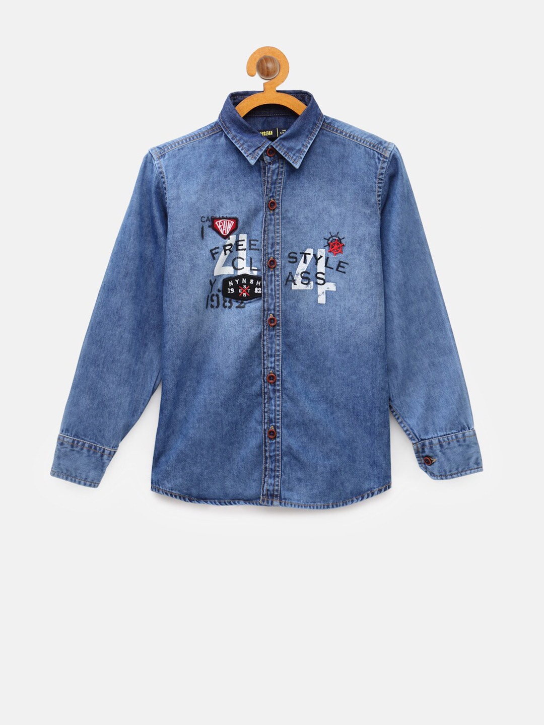 

NYNSH Boys Printed Pure Cotton Casual Shirt, Blue