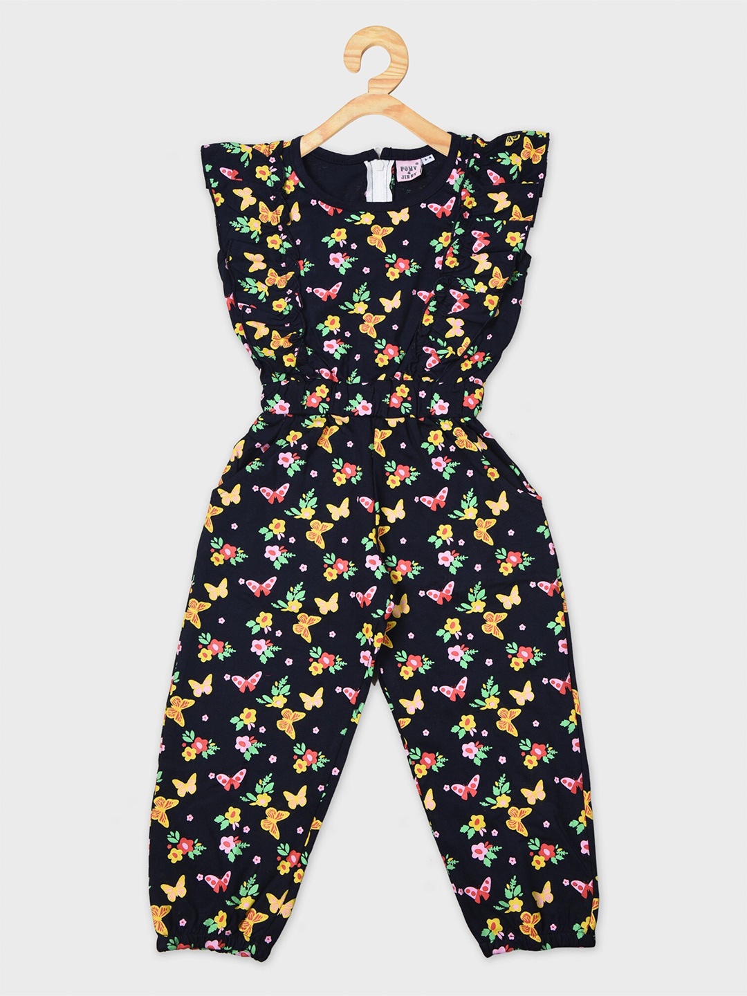 

POMY & JINNY Girls Printed Cotton Capri Jumpsuit, Navy blue