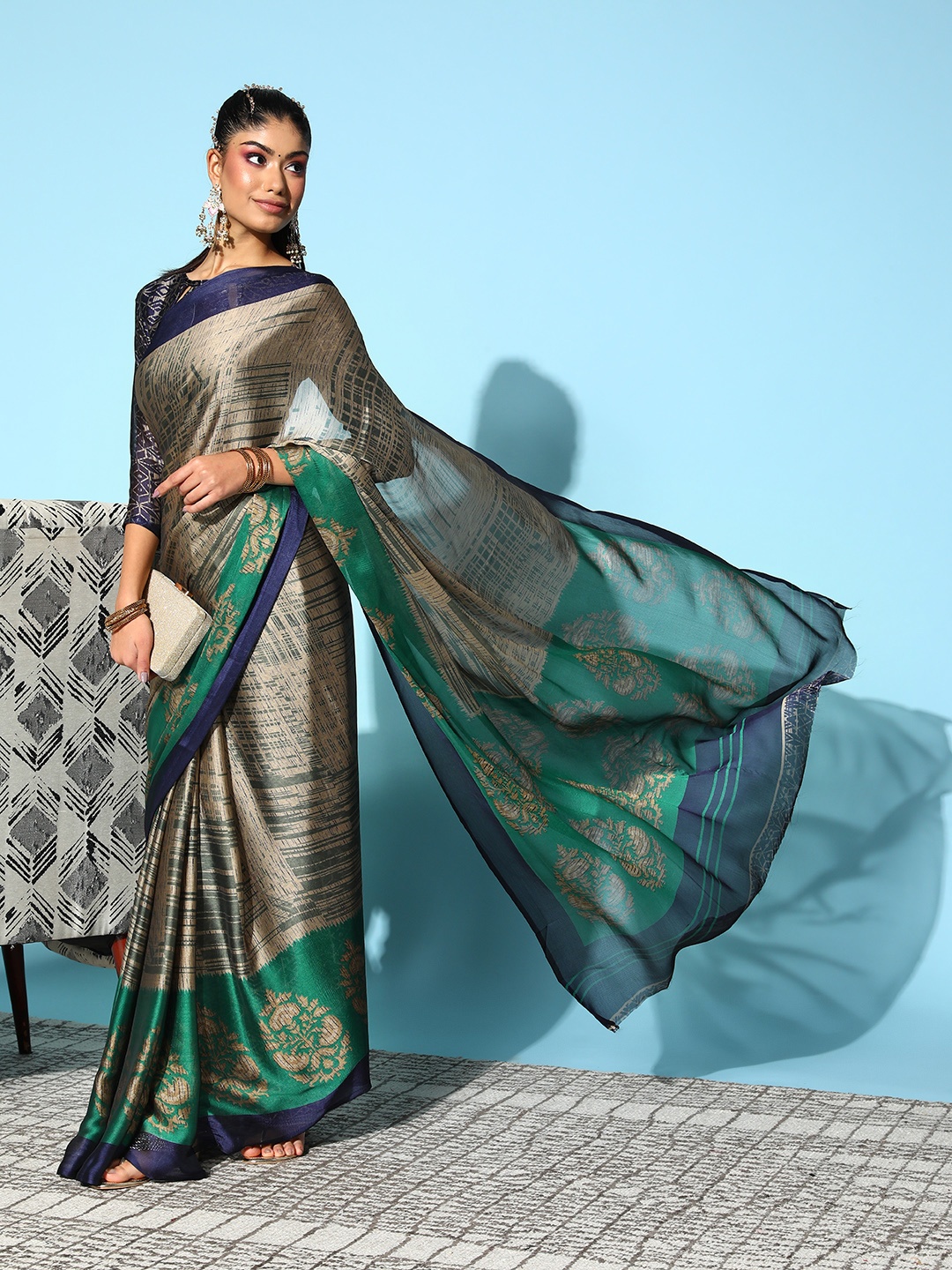 

Mitera Ethnic Motifs Chanderi Saree, Copper