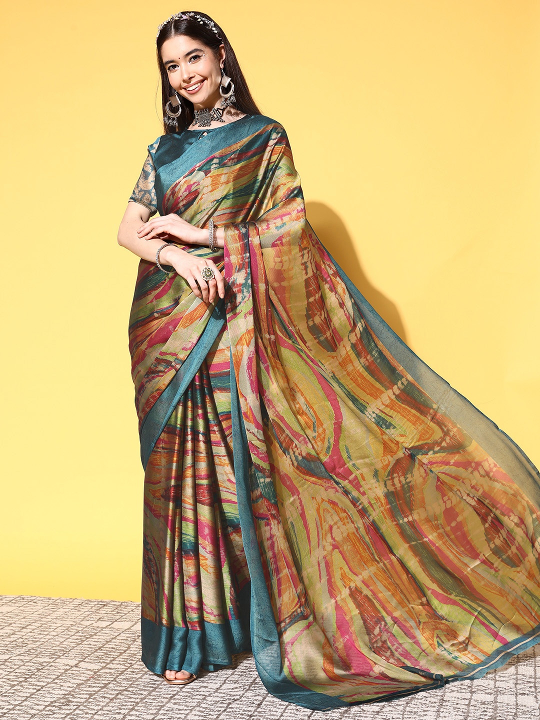 

Mitera Abstract Printed Saree, Multi