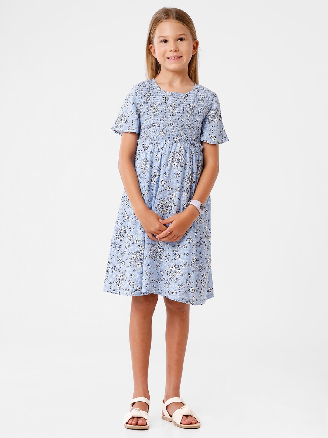 

KATE & OSCAR Floral Printed Cotton Fit & Flare Dress, Blue