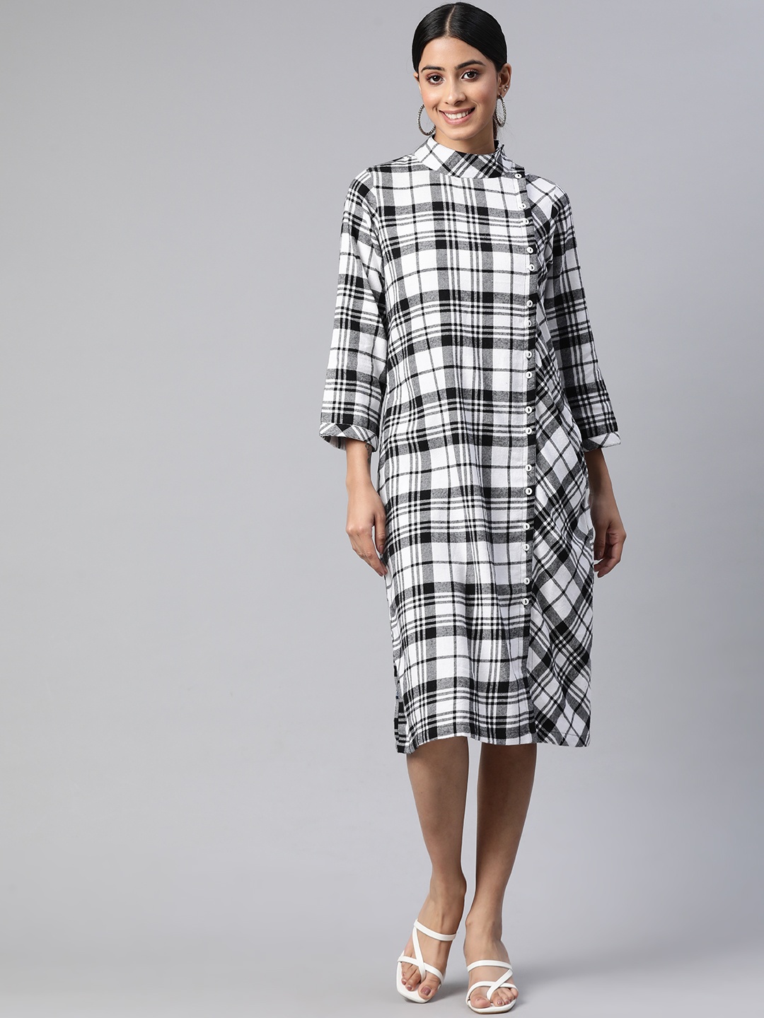 

Ayaany Checked A-Line Midi Dress, White