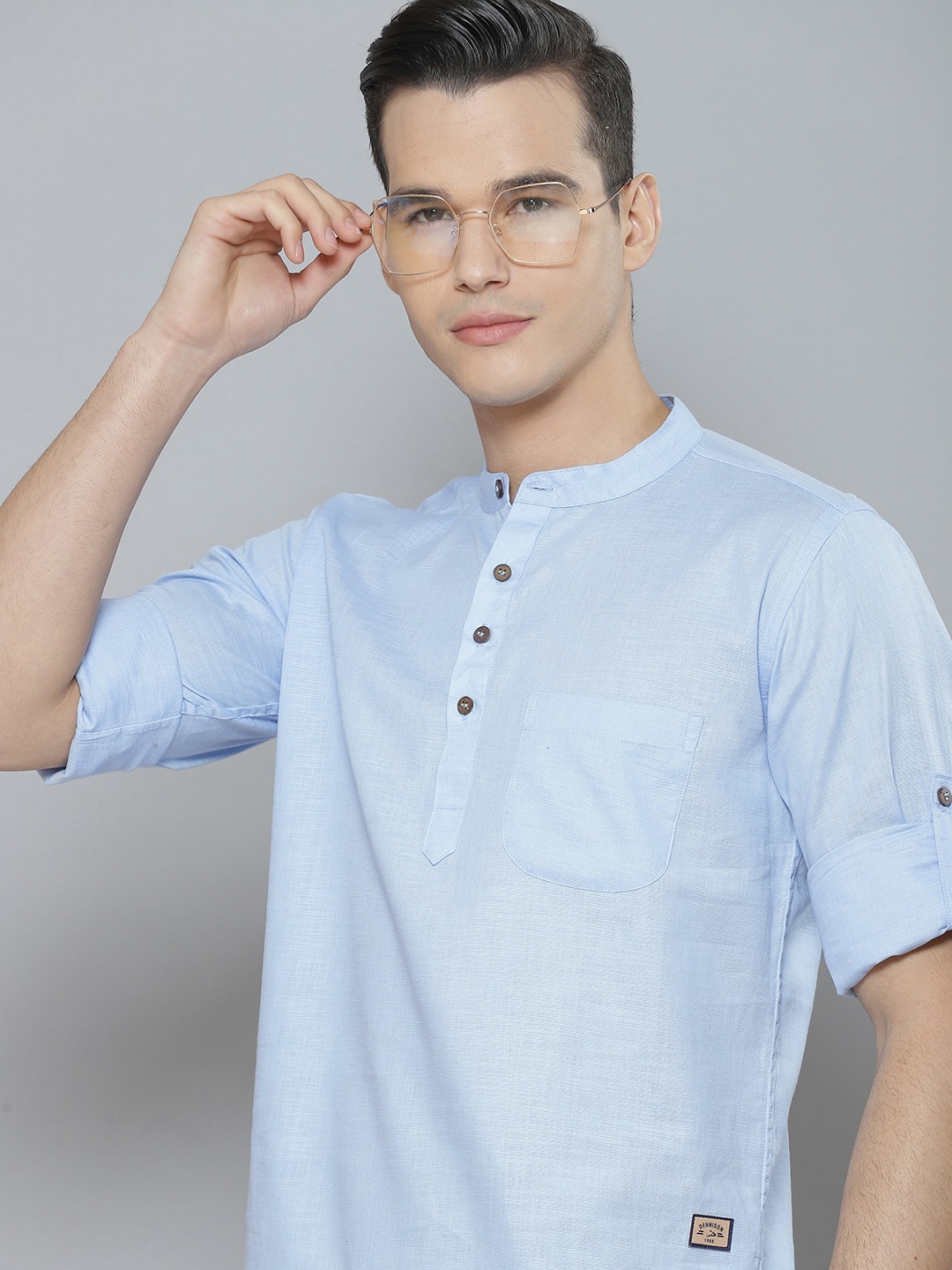 

DENNISON Men Summer Sheers Linen Kurta, Turquoise blue