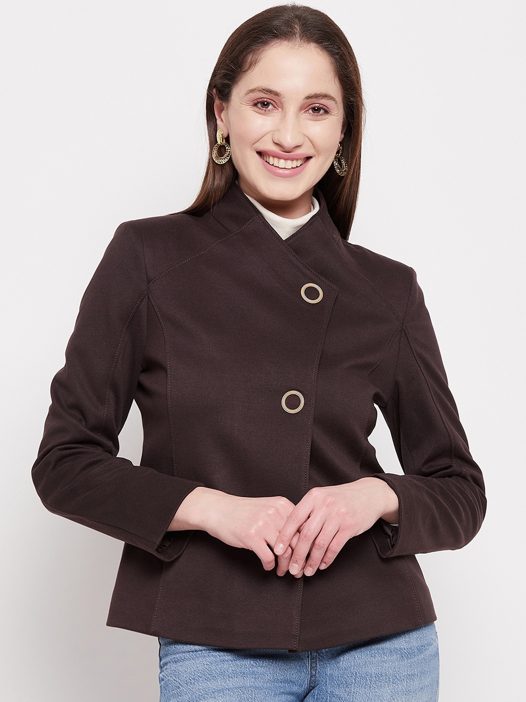 

Madame Women Cotton Pea Coat, Maroon