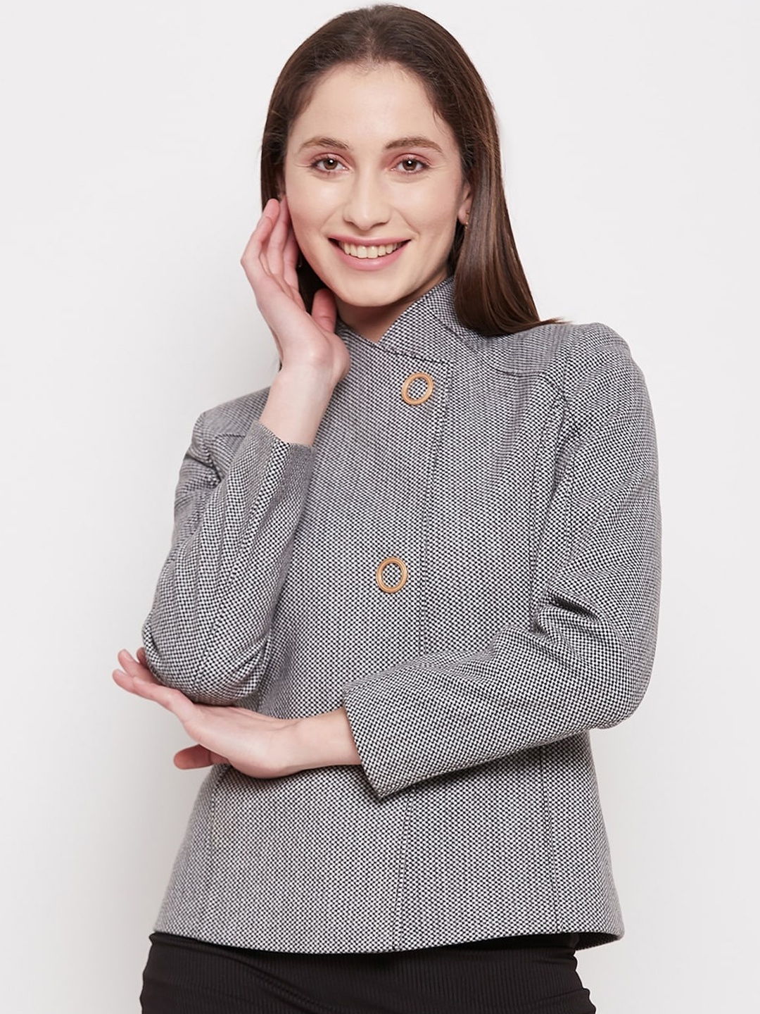 

Madame Women Printed Cotton Over Coats, Black