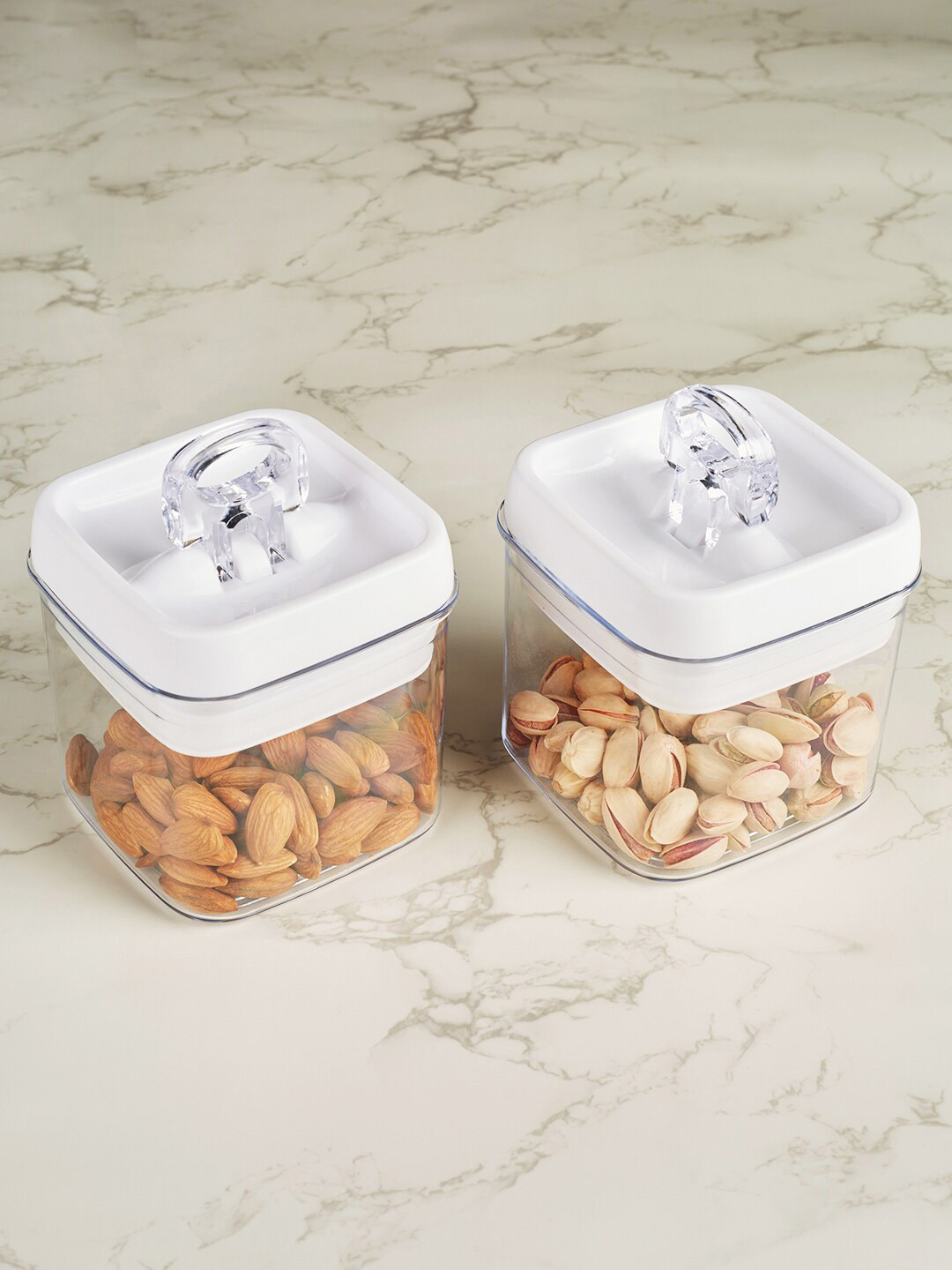 

HomeTown Transparent & White Set of 2 Air-Tight Square Storage Container 500ml each