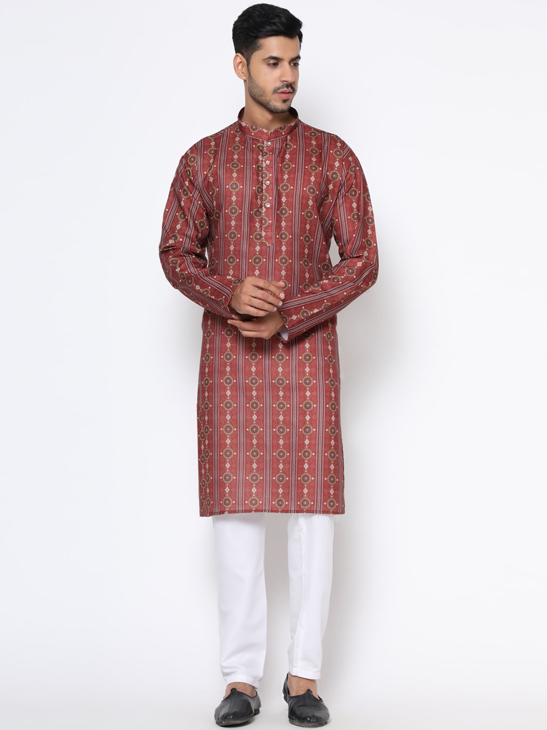 

PREMROOP- THE STYLE YOU LOVE Ethnic Motifs Printed Dupion Silk Kurta, Red
