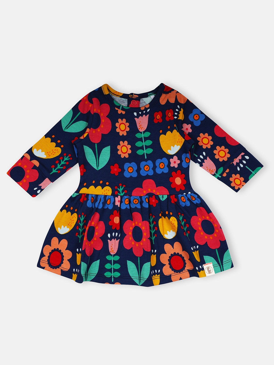 

Babysafe Girls Printed Fit and Flare Cotton Dress, Navy blue