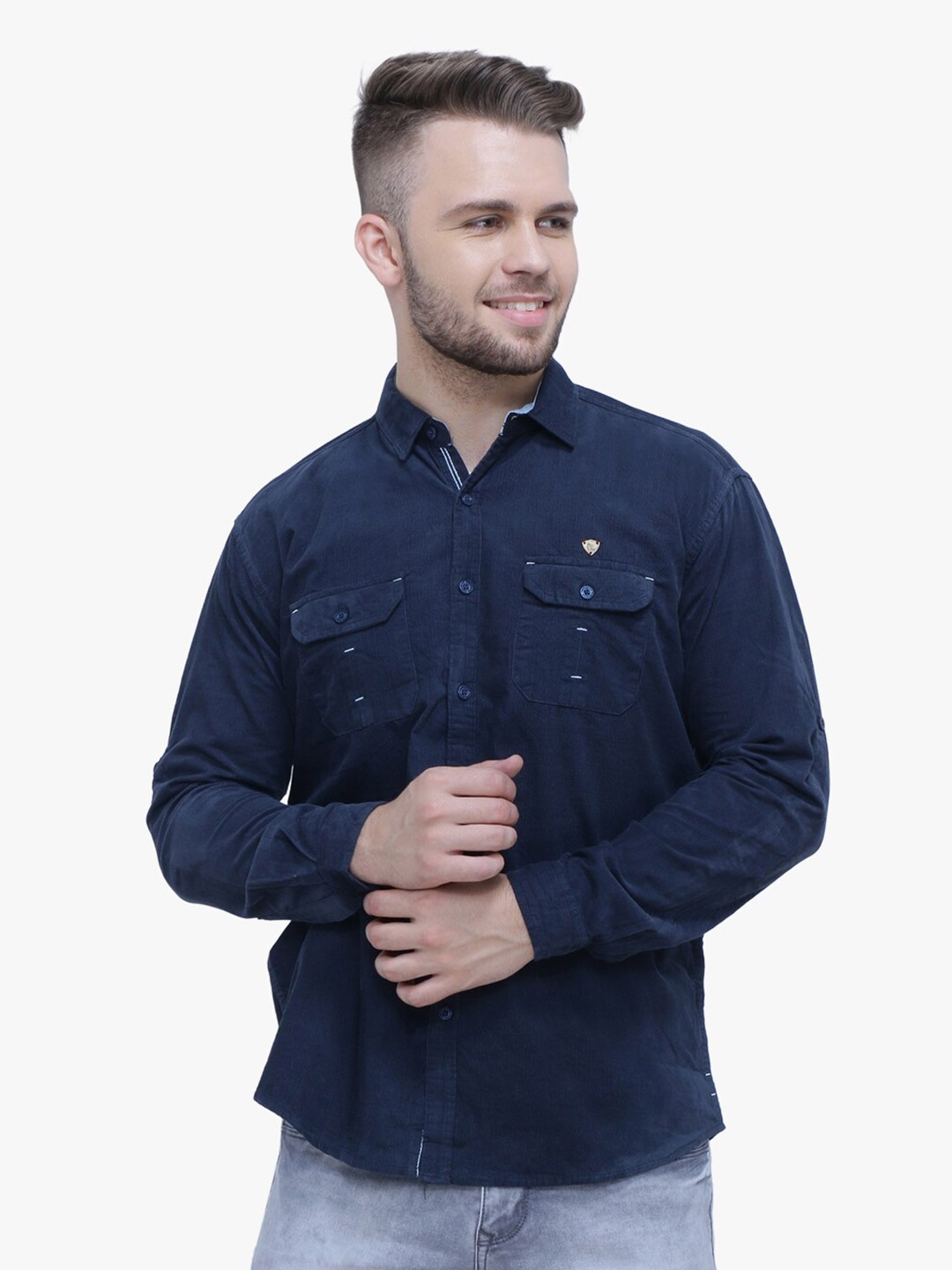 

Kuons Avenue Men Smart Slim Fit Corduroy Casual Shirt, Blue
