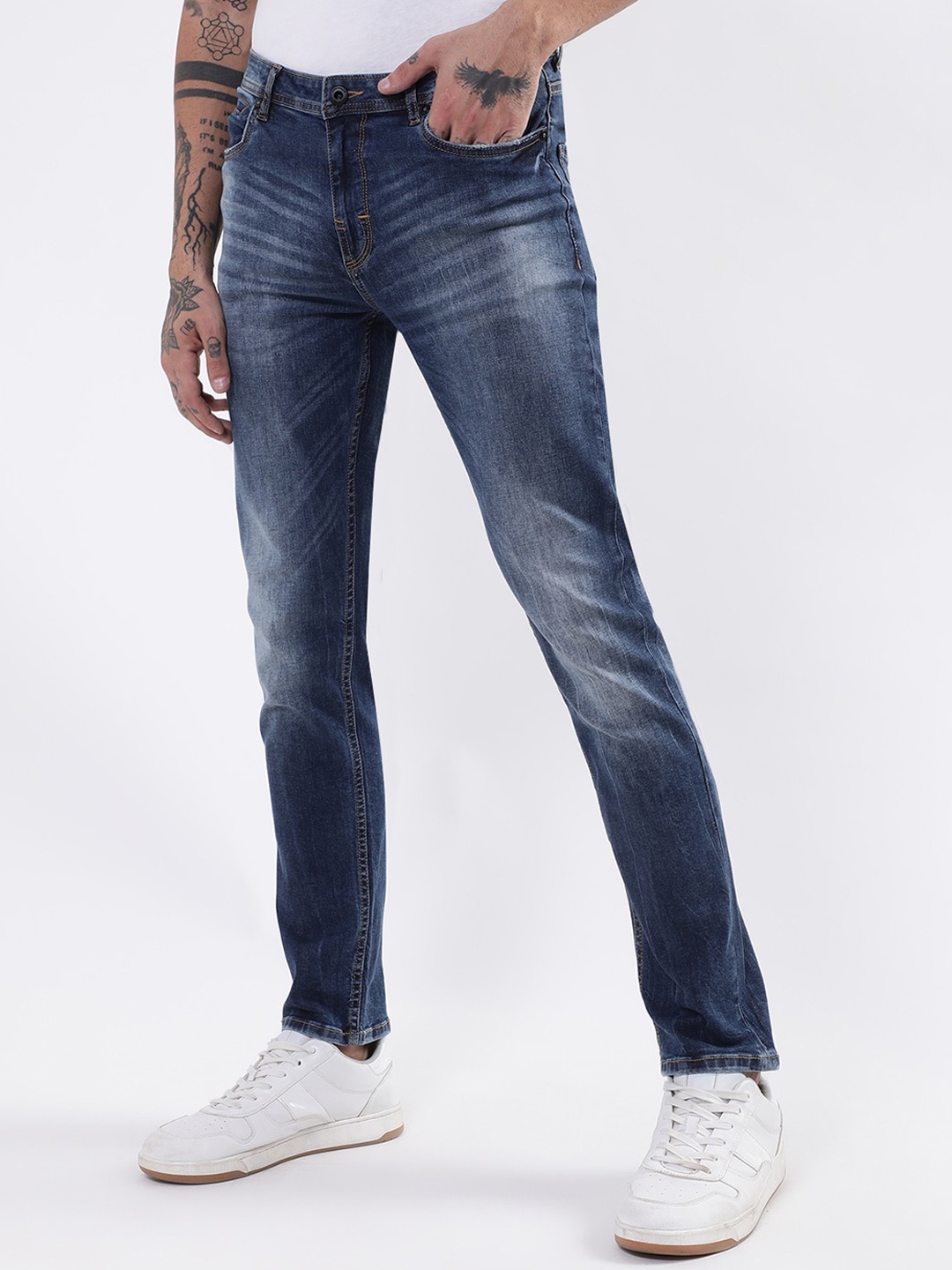 

LINDBERGH Men Slim Fit Heavy Fade Cotton Jeans, Blue