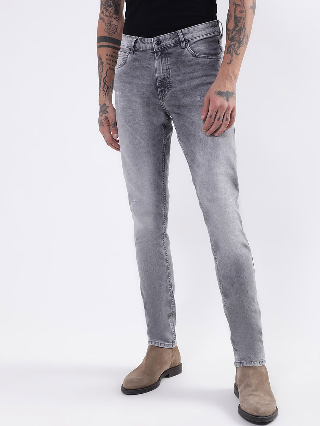 

LINDBERGH Men Slim Fit Heavy Fade Cotton Jeans, Grey