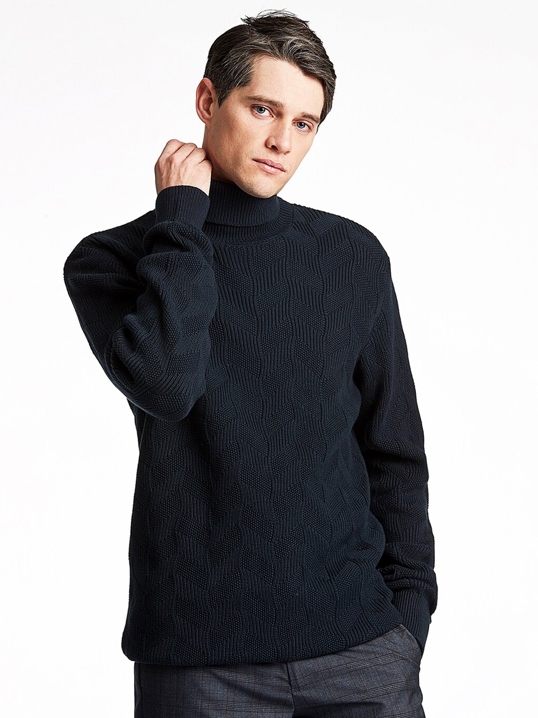 

LINDBERGH Men Pure Cotton Pullover Sweater, Navy blue