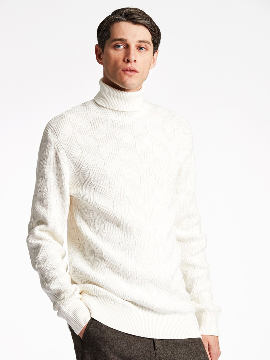 

LINDBERGH Men Pure Cotton Ribbed Pullover, Off white