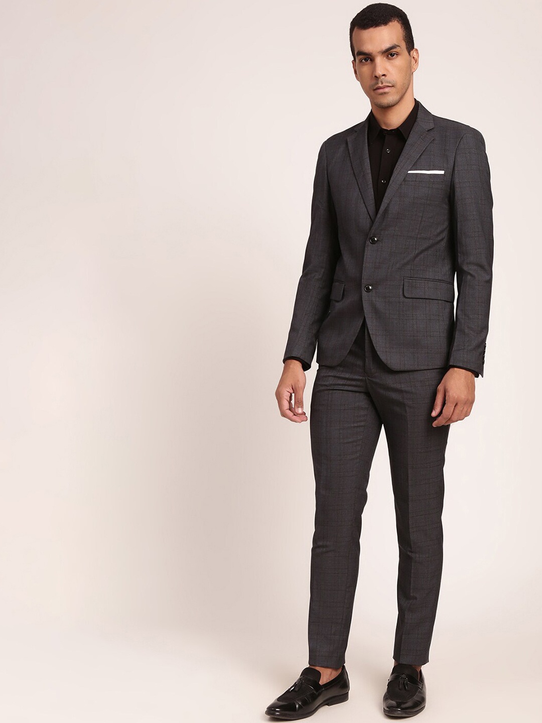 

LINDBERGH Men Checked Single Breasted Slim Fit Two Piece Formal Suit, Grey