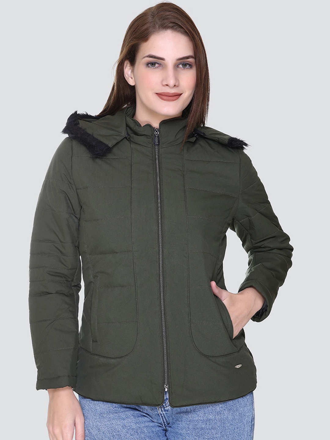 

PEPLS Women Hooded Lightweight Puffer Jacket, Olive