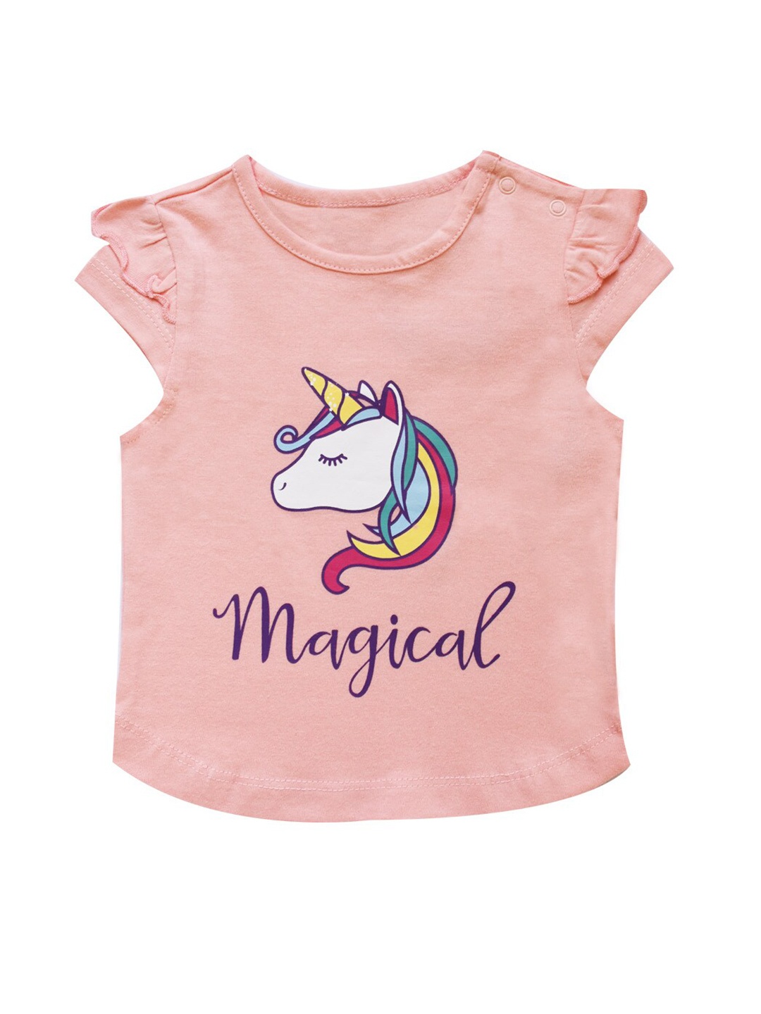 

milou Girls Round Neck Print Pure Cotton Top, Peach