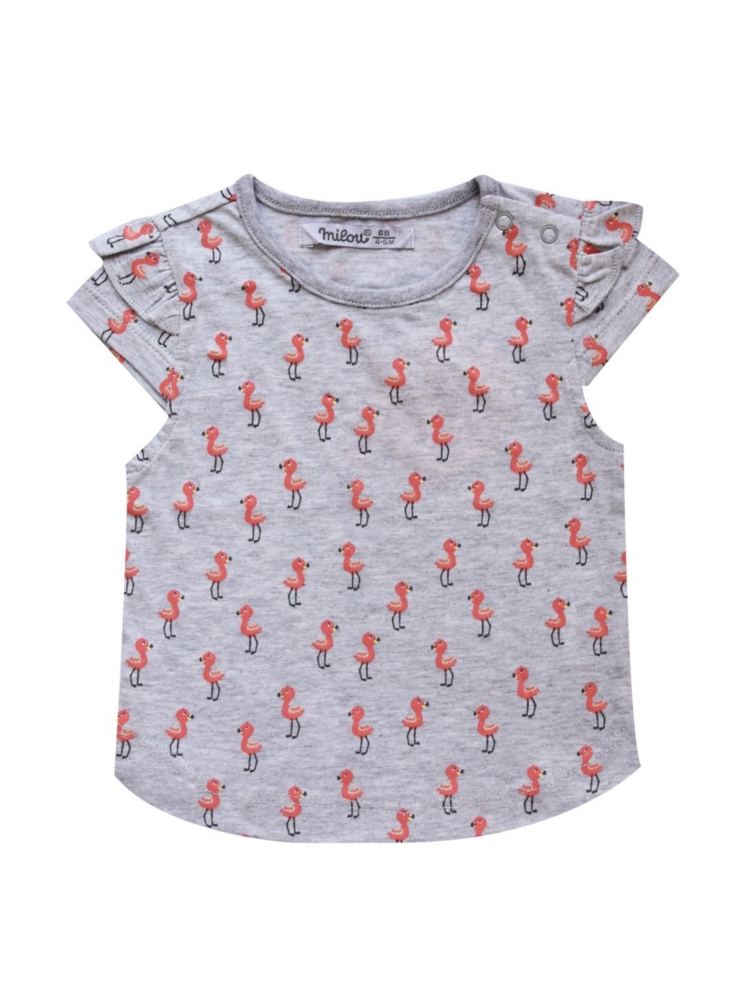 

milou Girls Round Neck Pure Cotton Print Top, Grey