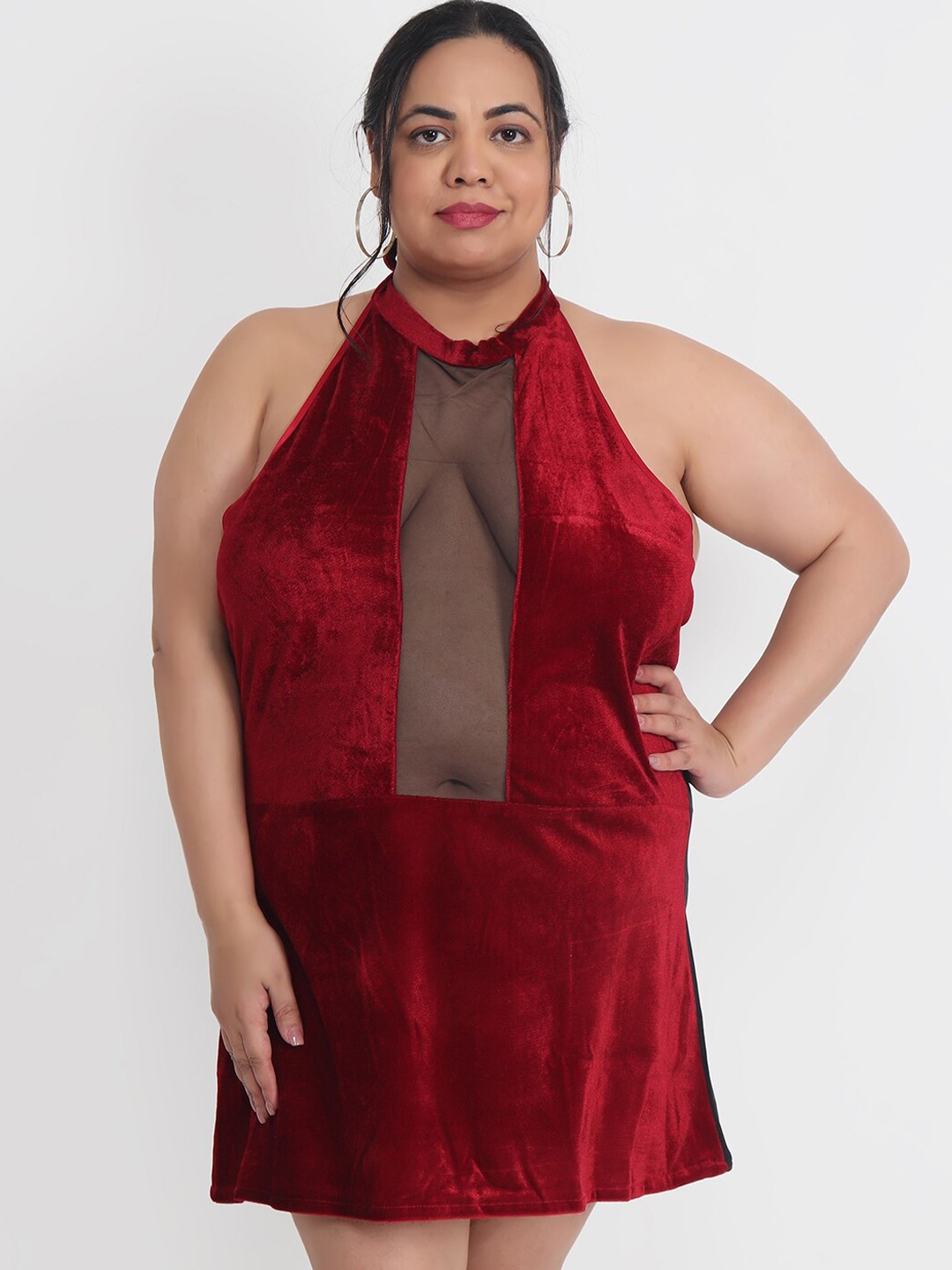 

Klamotten Plus Size Halter Neck Baby Doll, Maroon