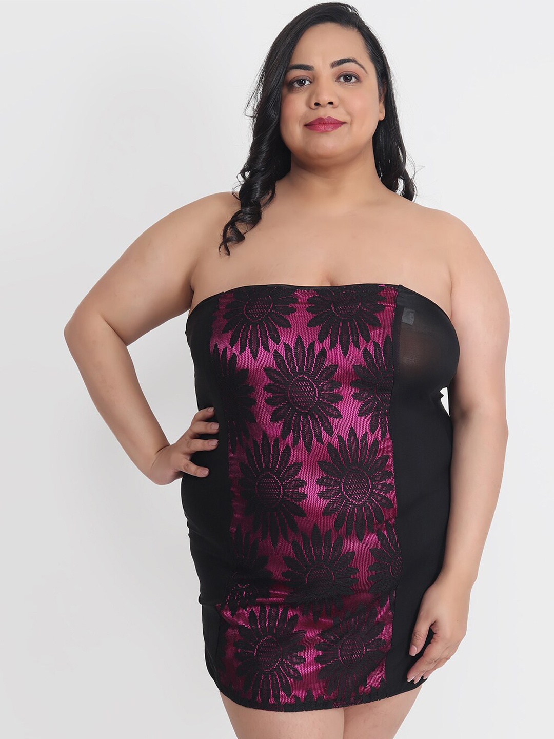 

Klamotten Plus Size Strapless Printed Baby Doll, Red
