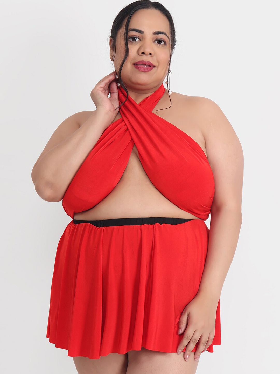 

Klamotten Plus Size Halter Neck Baby Doll, Red