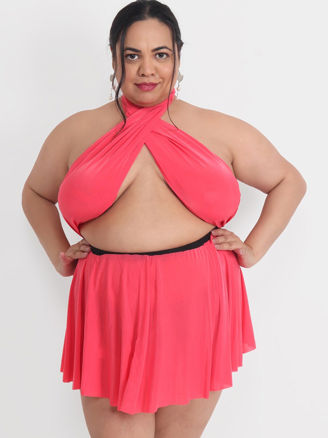 

Klamotten Plus Size Halter Neck Baby Doll, Peach