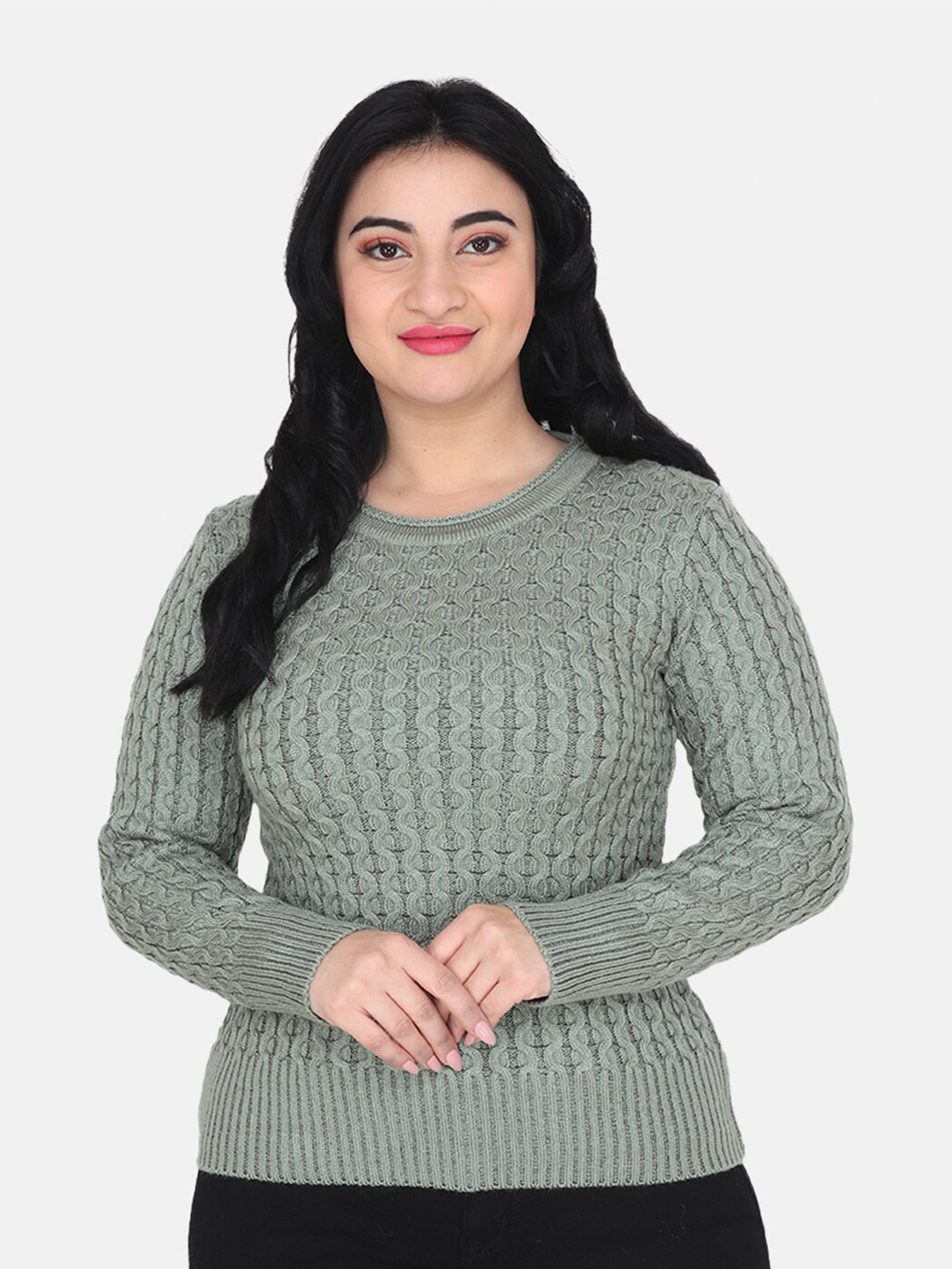 

Albion Women Self Design Sweatshirt, Green
