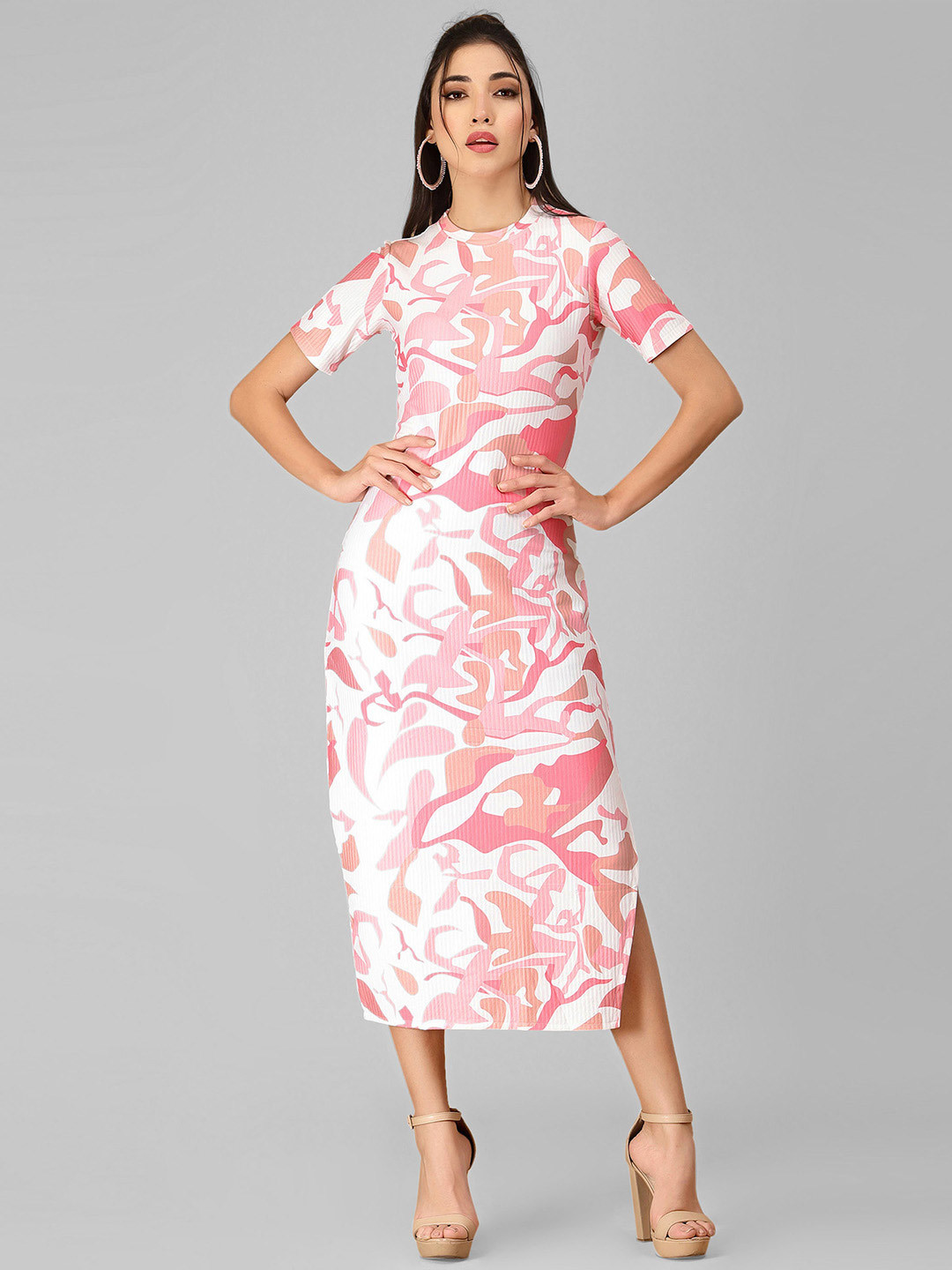 

Selvia Abstract Printed Mock Neck Sheath Dress, Pink