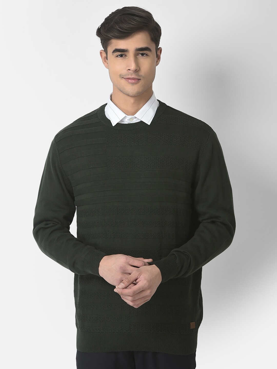 

Turtle Men Striped Cotton Pullover Sweater, Olive