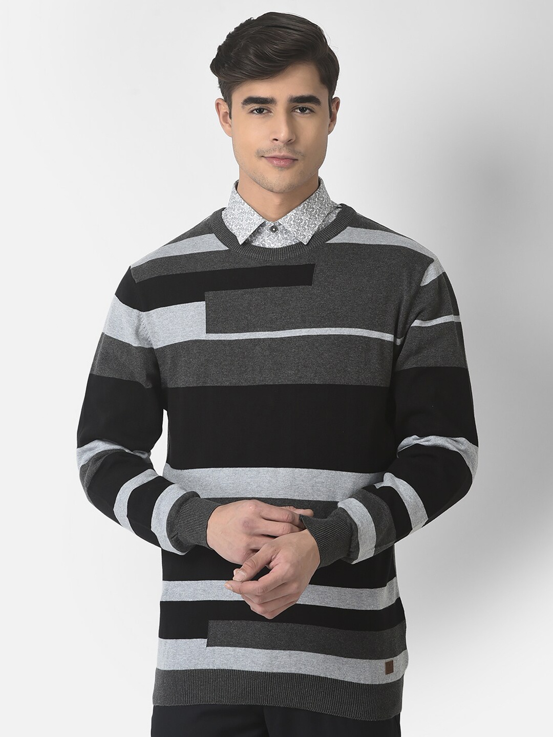 

Turtle Men Striped Cotton Pullover, Grey