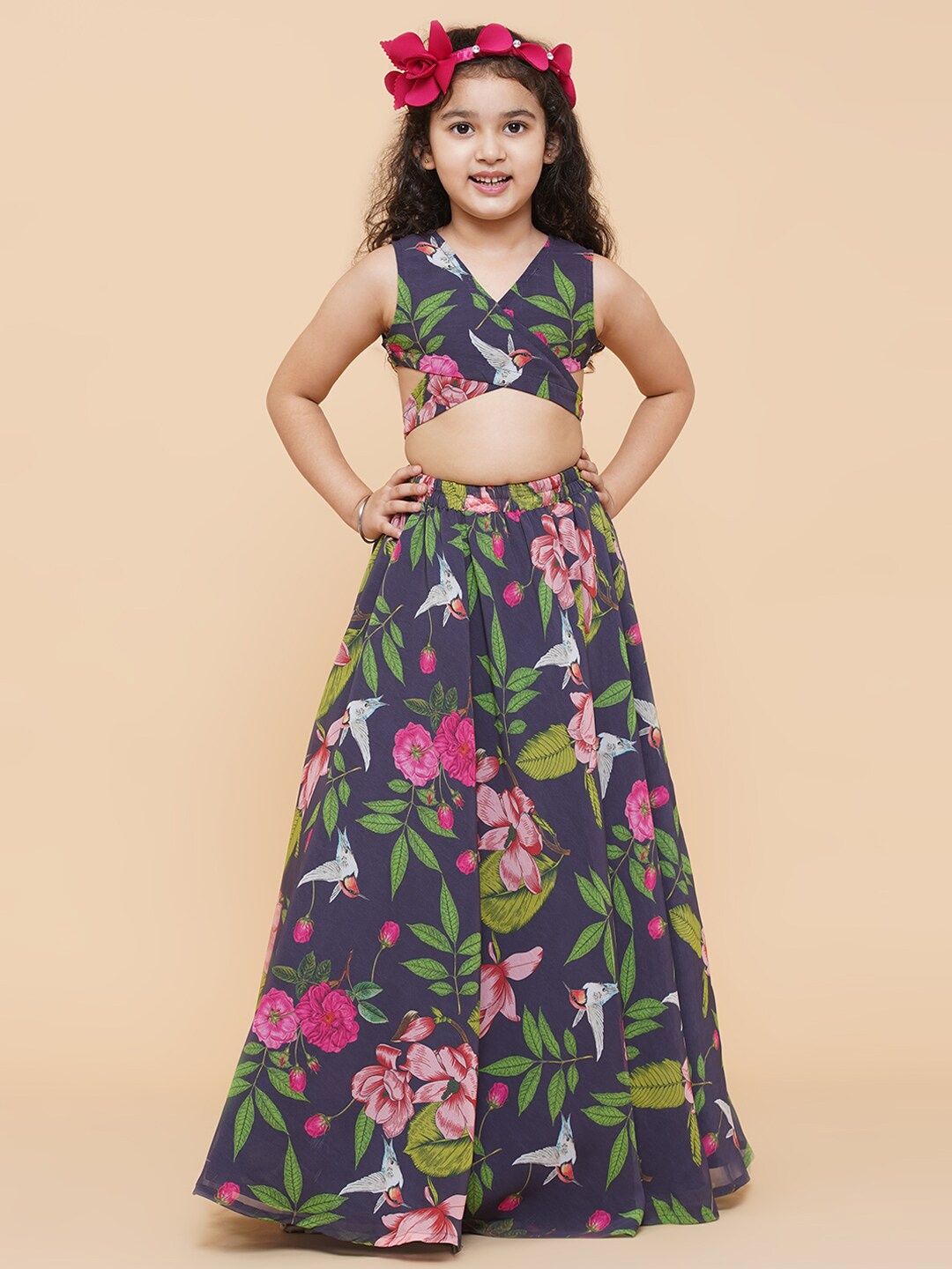 

Bitiya by Bhama Girls Printed Ready to Wear Lehenga & Choli, Blue