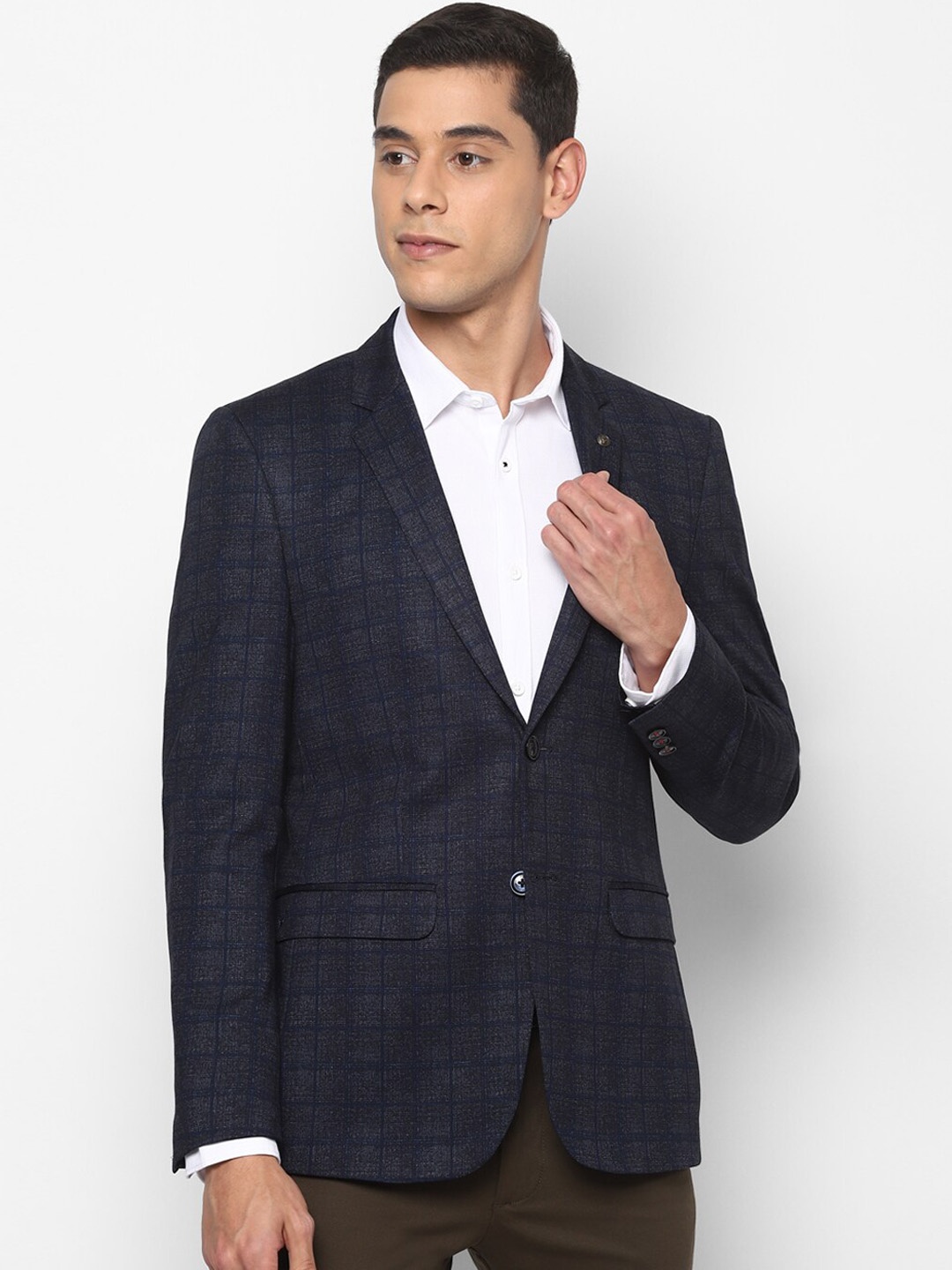 

Allen Solly Men Checked Single-Breasted Formal Blazer, Navy blue