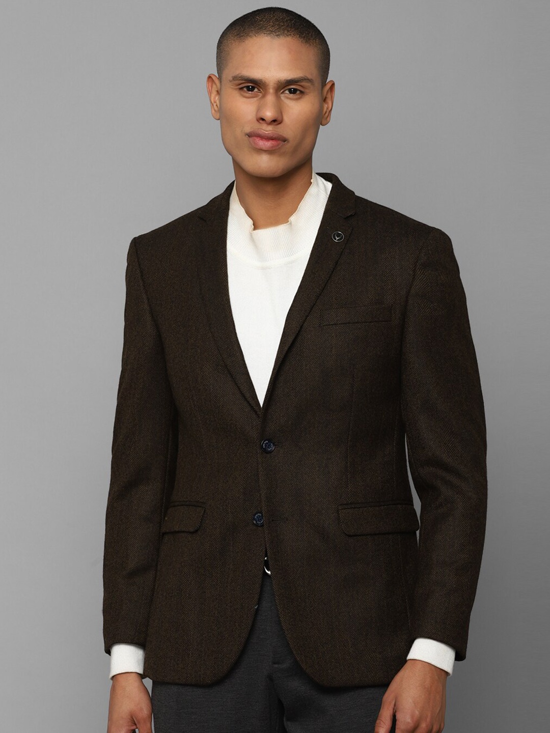 

Allen Solly Men Self Design Single-Breasted Woolen Formal Blazer, Brown