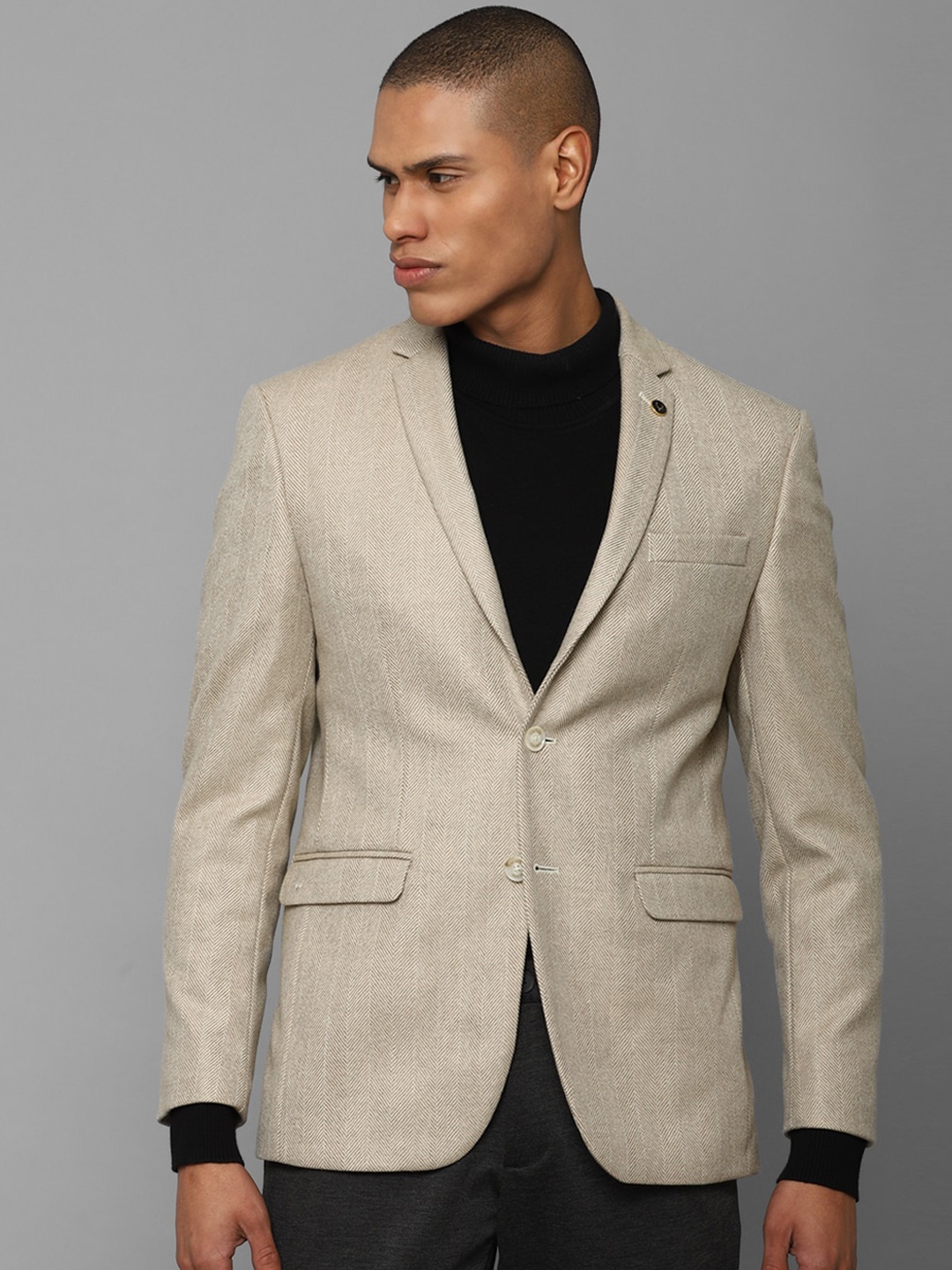 

Allen Solly Men Self Design Single-Breasted Woolen Formal Blazer, Khaki