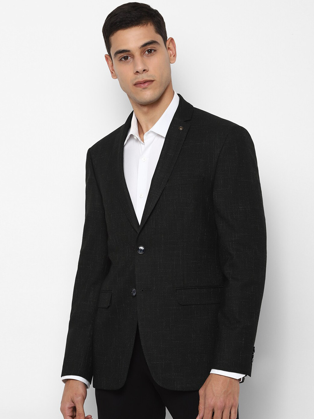 

Allen Solly Men Self Design Single-Breasted Slim-Fit Formal Blazer, Black