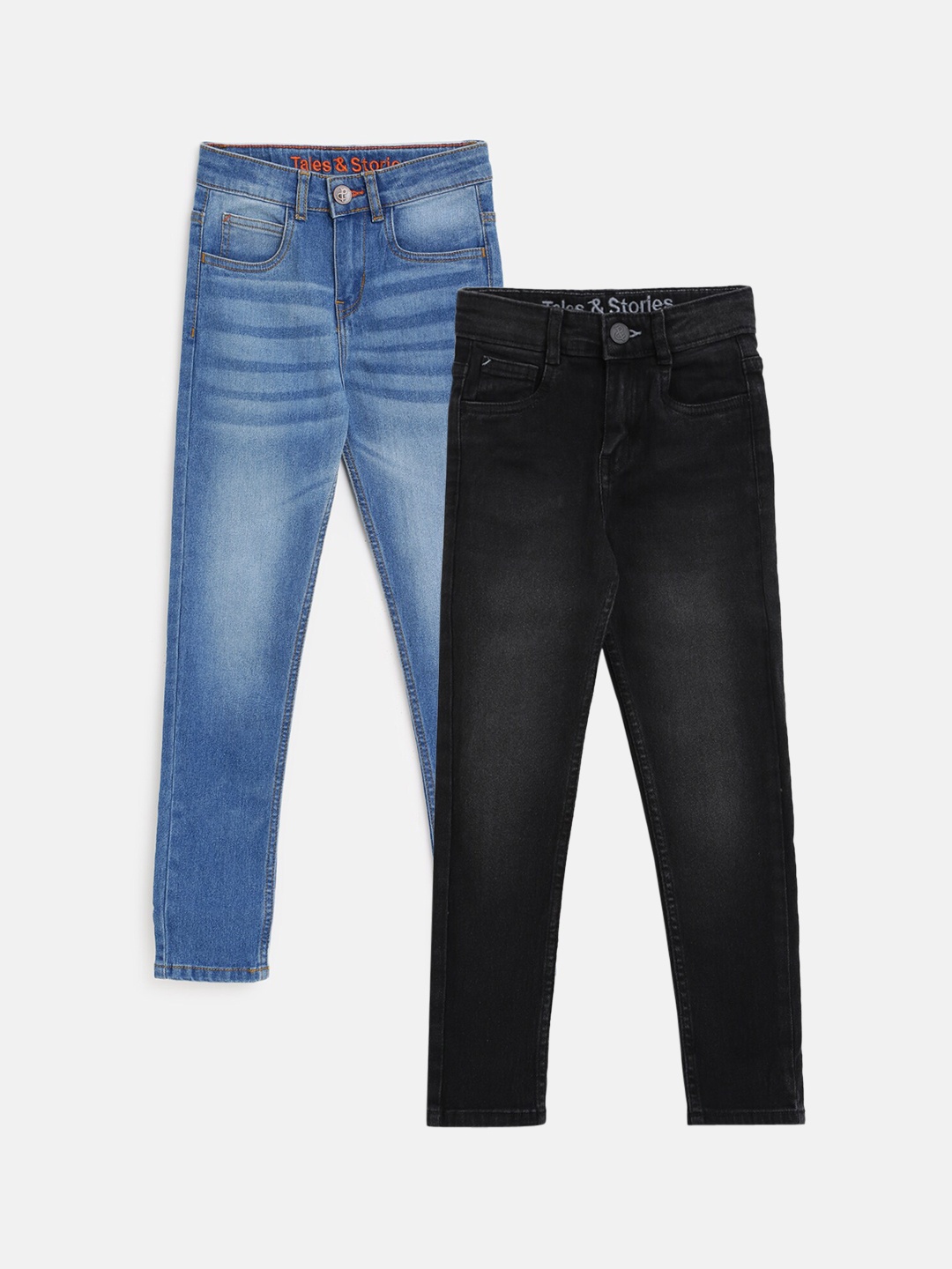 

TALES & STORIES Boys Pack of 2 Slim Fit Light Fade Cotton Jeans, Blue