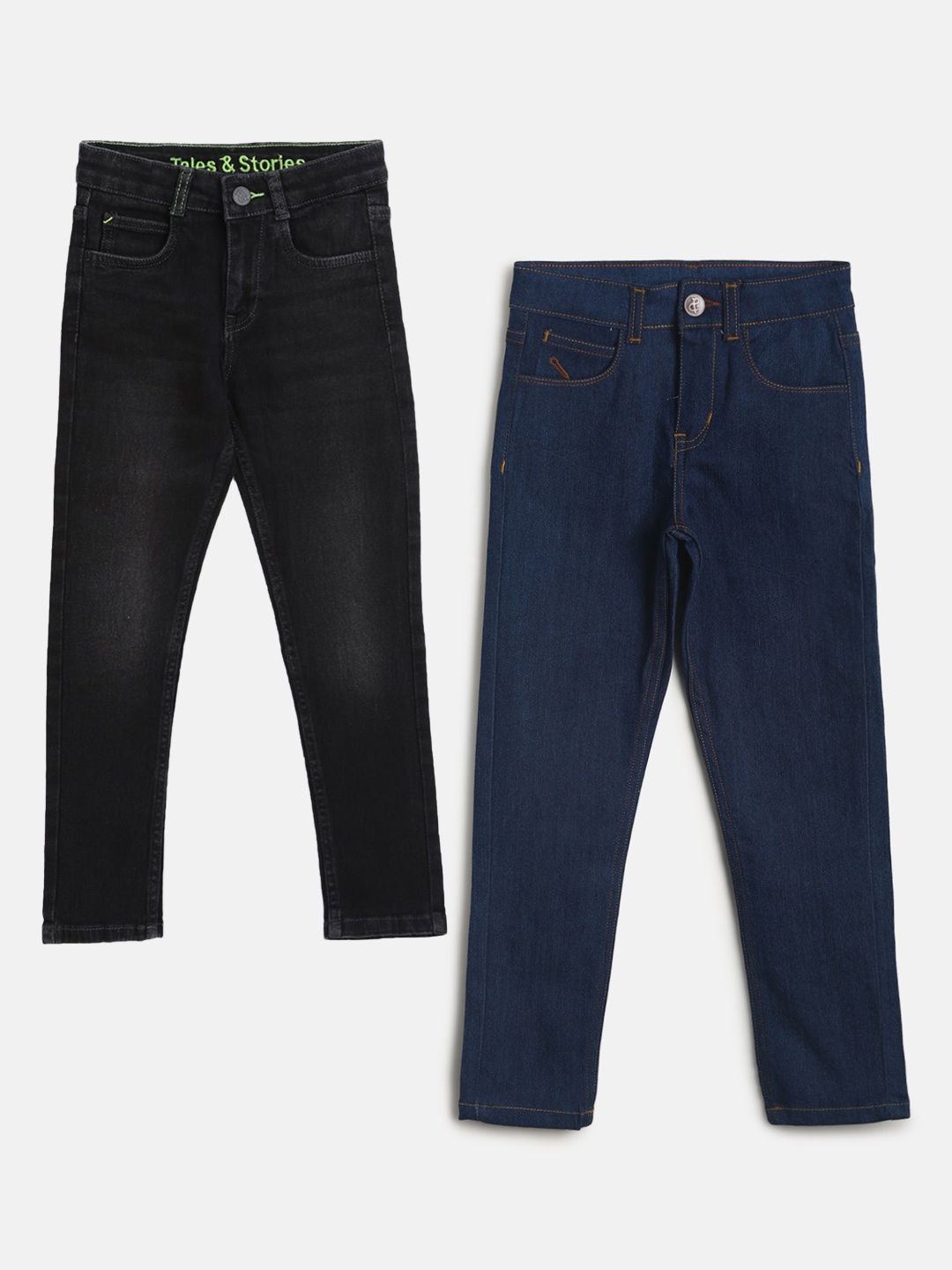 

TALES & STORIES Boys Pack of 2 Cotton Slim Fit Stretchable Jeans, Black