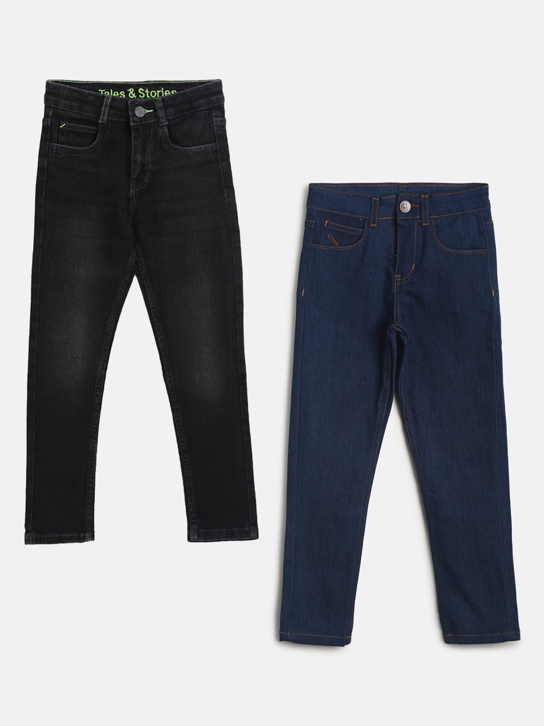 

TALES & STORIES Boys Pack of 2 Cotton Slim Fit Stretchable Jeans, Black