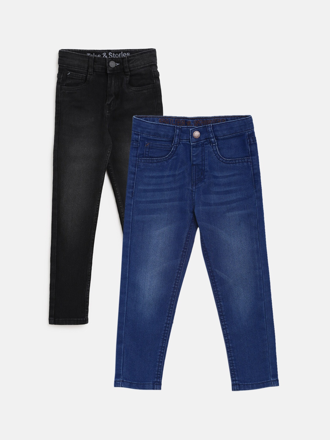 

TALES & STORIES Boys Pack of 2 Cotton Slim Fit Light Fade Stretchable Jeans, Black