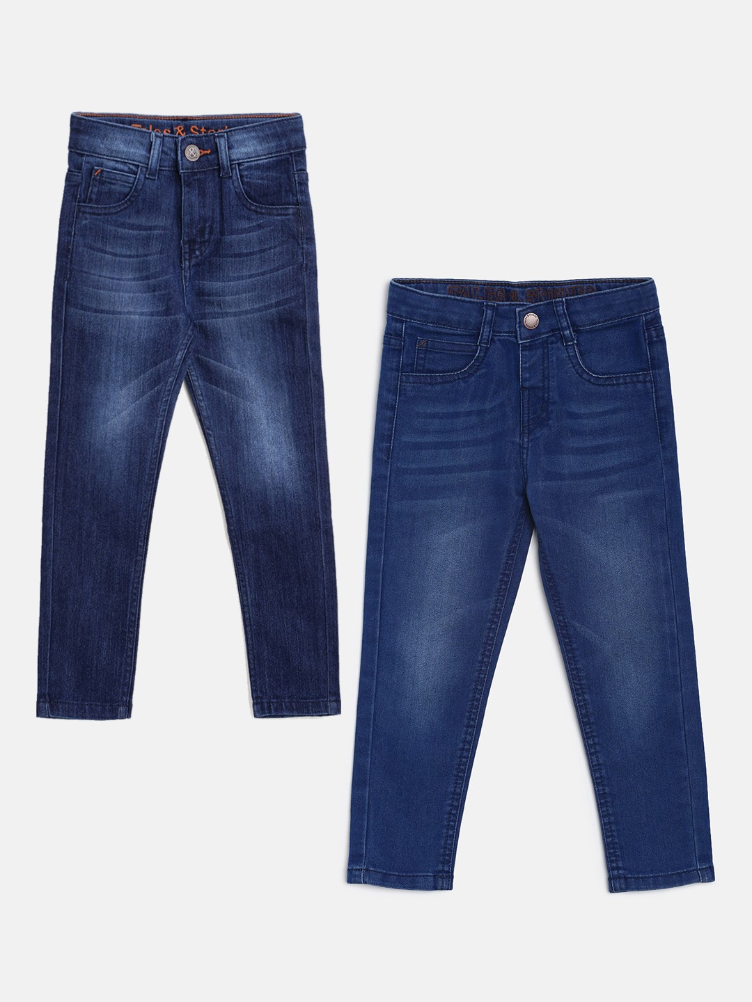 

TALES & STORIES Boys Pack of 2 Slim Fit Low Distress Heavy Fade Stretchable Jeans, Blue