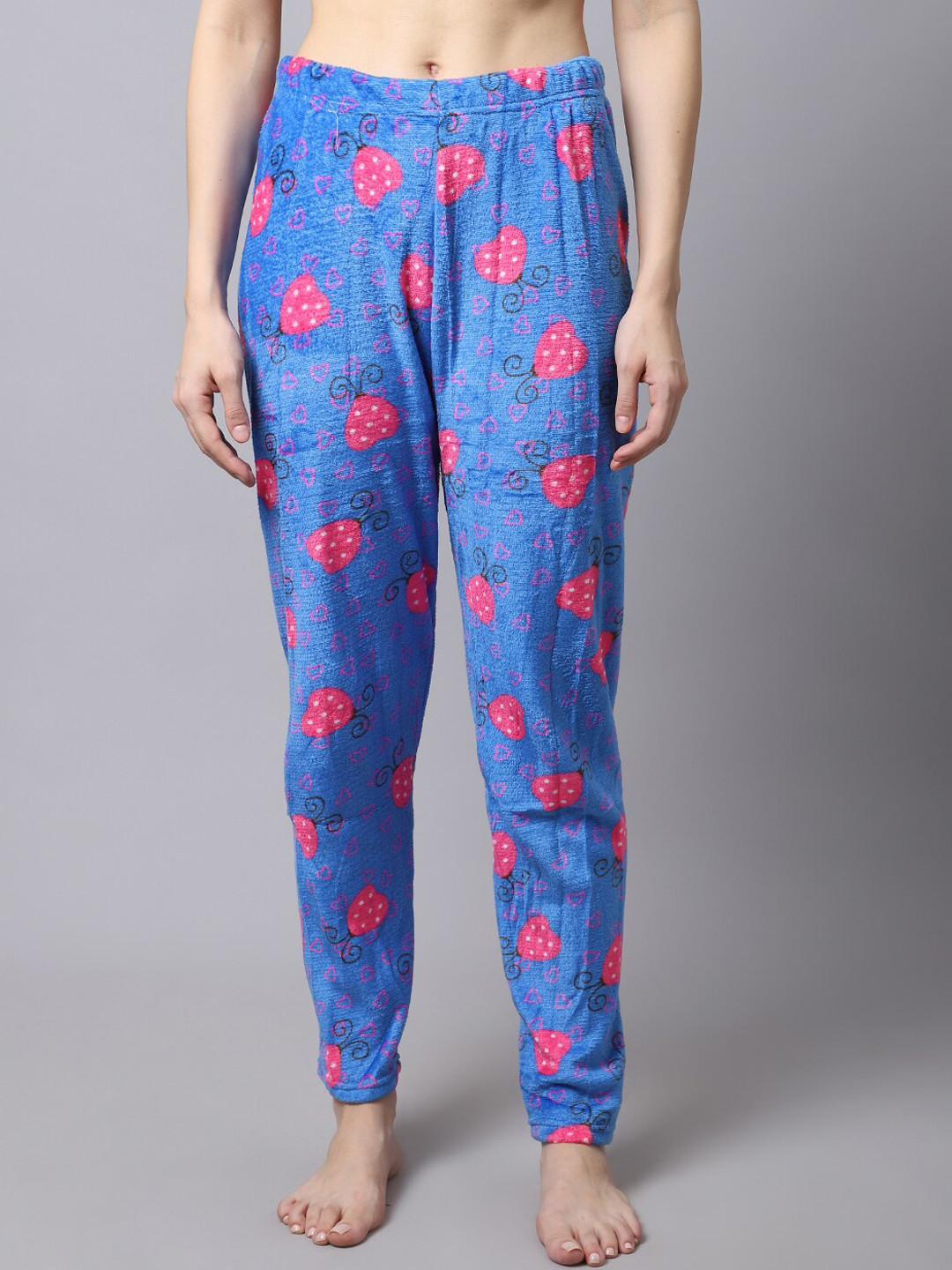 

TAG 7 Women Printed Fleece Lounge Pants, Blue