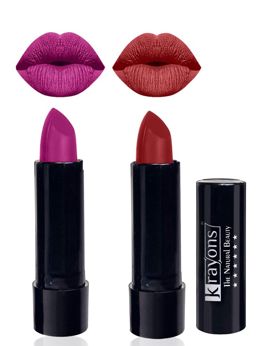 

krayons The Natural Beauty Set Of 2 Matte Lipsticks - French Rose 158 & Signal Red 196, Purple
