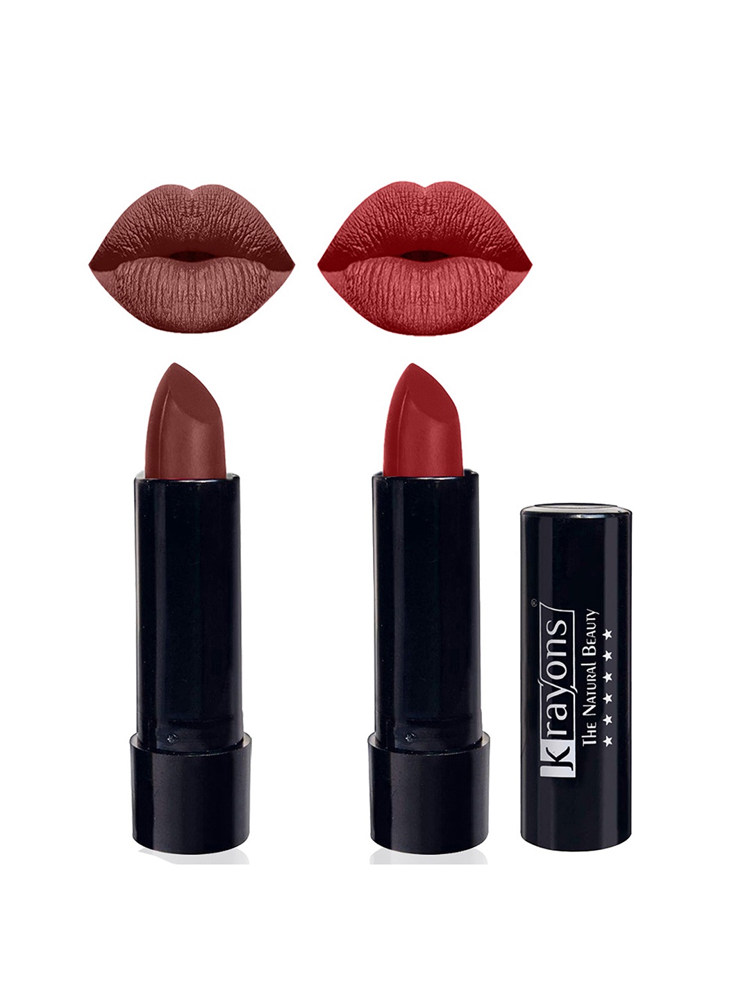 

krayons The Natural Beauty Set Of 2 Matte Lipsticks - Brick Tone 156 & Signal Red 196, Brown