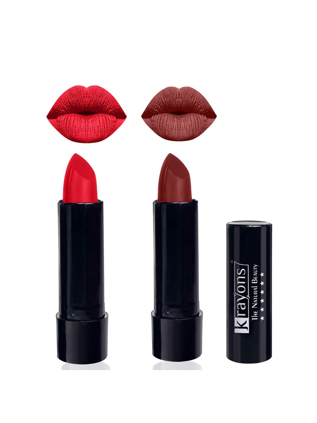 

krayons Set Of 2 Cute Pop Waterproof & Moisturizing Matte Lipsticks - 3.5 g Each, Red